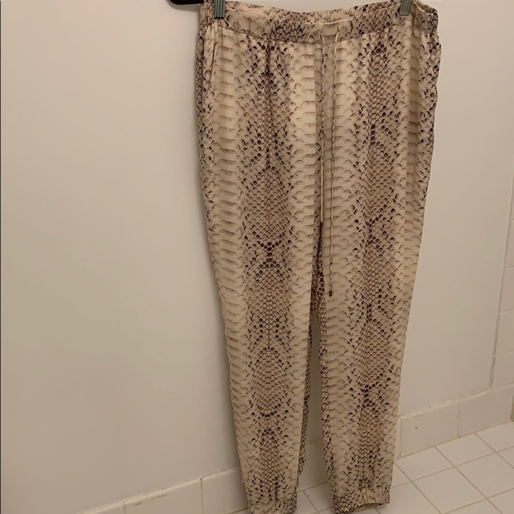 Haute Hippie Snakeskin Print Silk Jogger Pants
